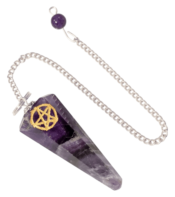 Amethyst Pendel mit Pentagramm – Intuition & Schutz –  6-Kant konisch (A-Qualität) – ca. 35×20 mm