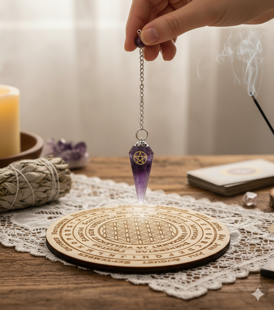 Amethyst Pendel mit Pentagramm – Intuition & Schutz – 6-Kant konisch (A-Qualität) – ca. 35×20 mm