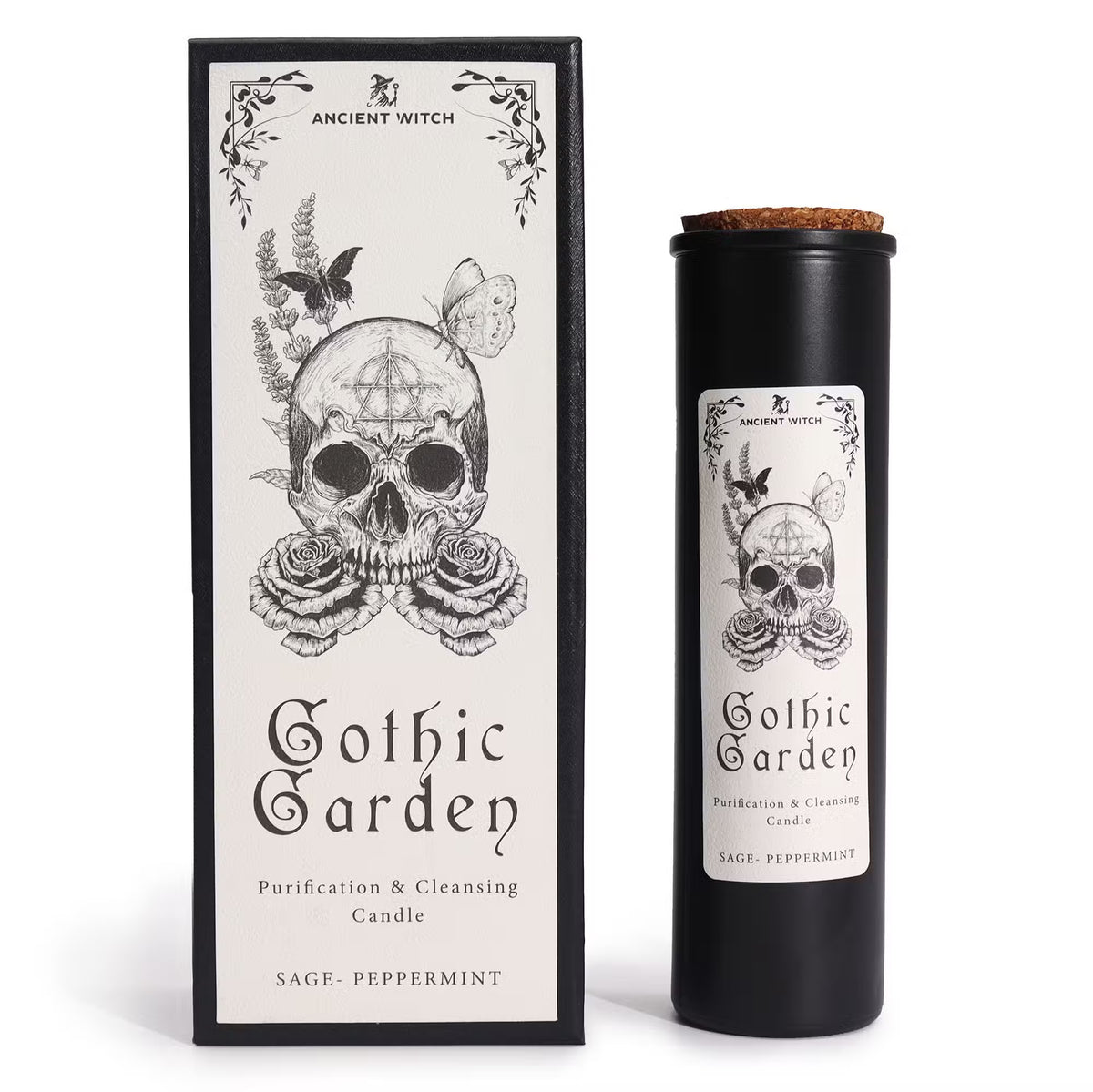 Ancient Witch „Gothic Garden“ Reinigungskerze – Salbei & Minze – 20cm Sojawachs-Ritualkerze