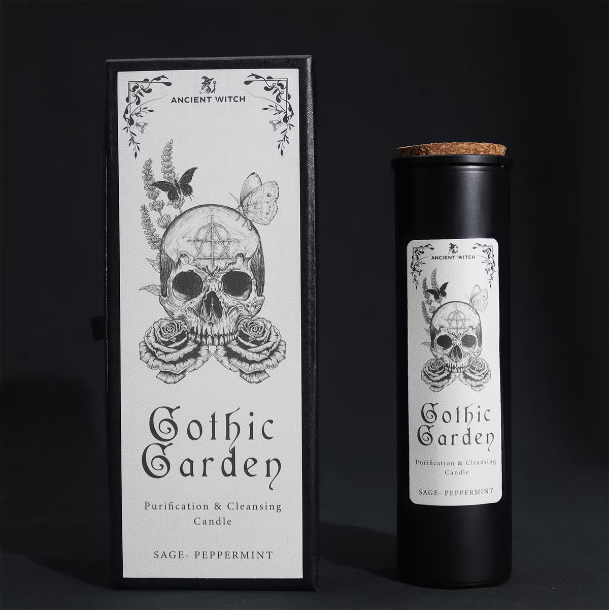 Ancient Witch „Gothic Garden“ Reinigungskerze – Salbei & Minze – 20cm Sojawachs-Ritualkerze