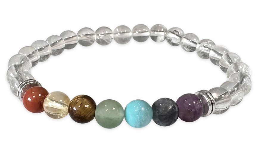 Bergkristall & 7 Chakren - Perlenarmband - 6 mm