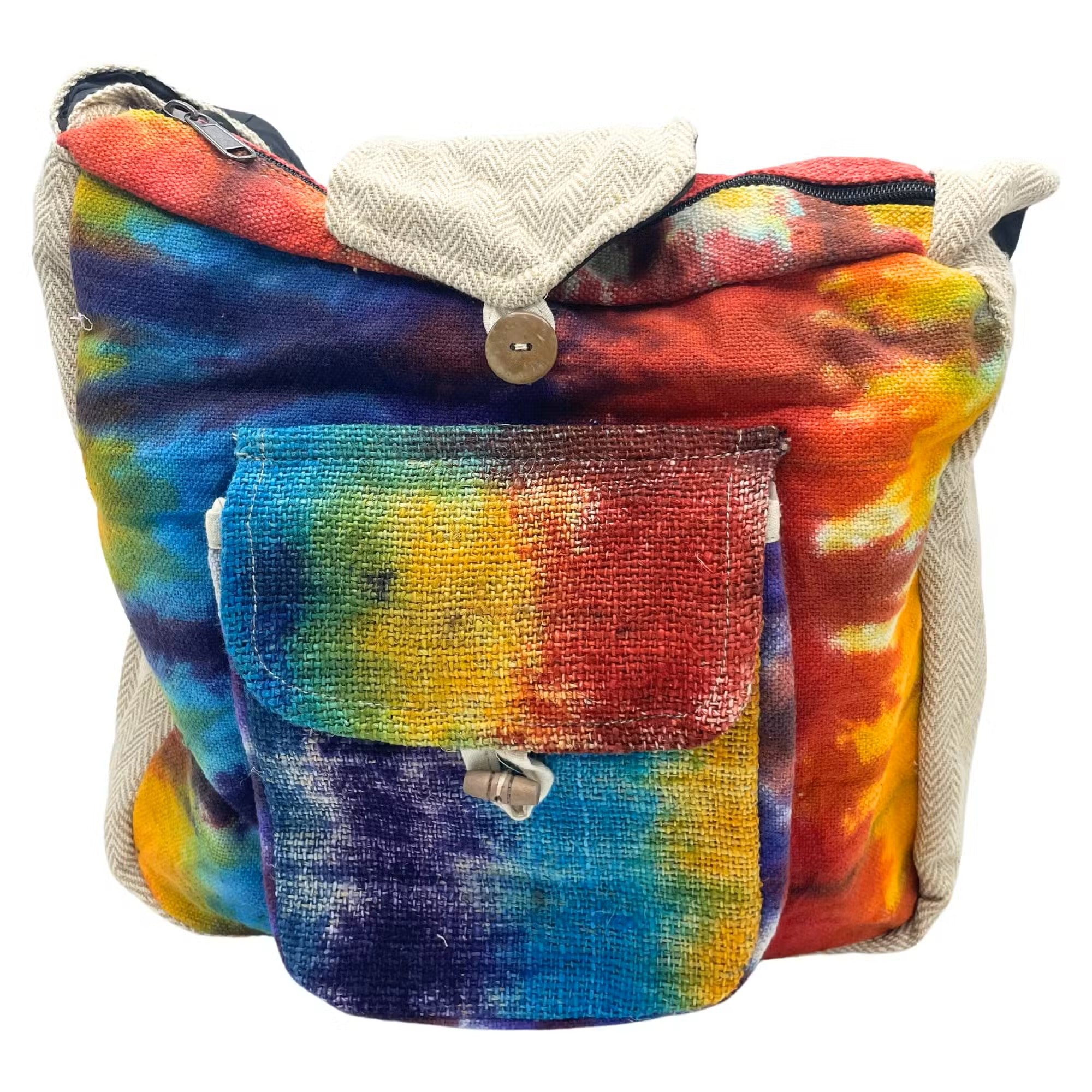 Große Hanf-Umhängetasche „Batik-Style“ – Handgefertigte Schultertasche aus Nepal