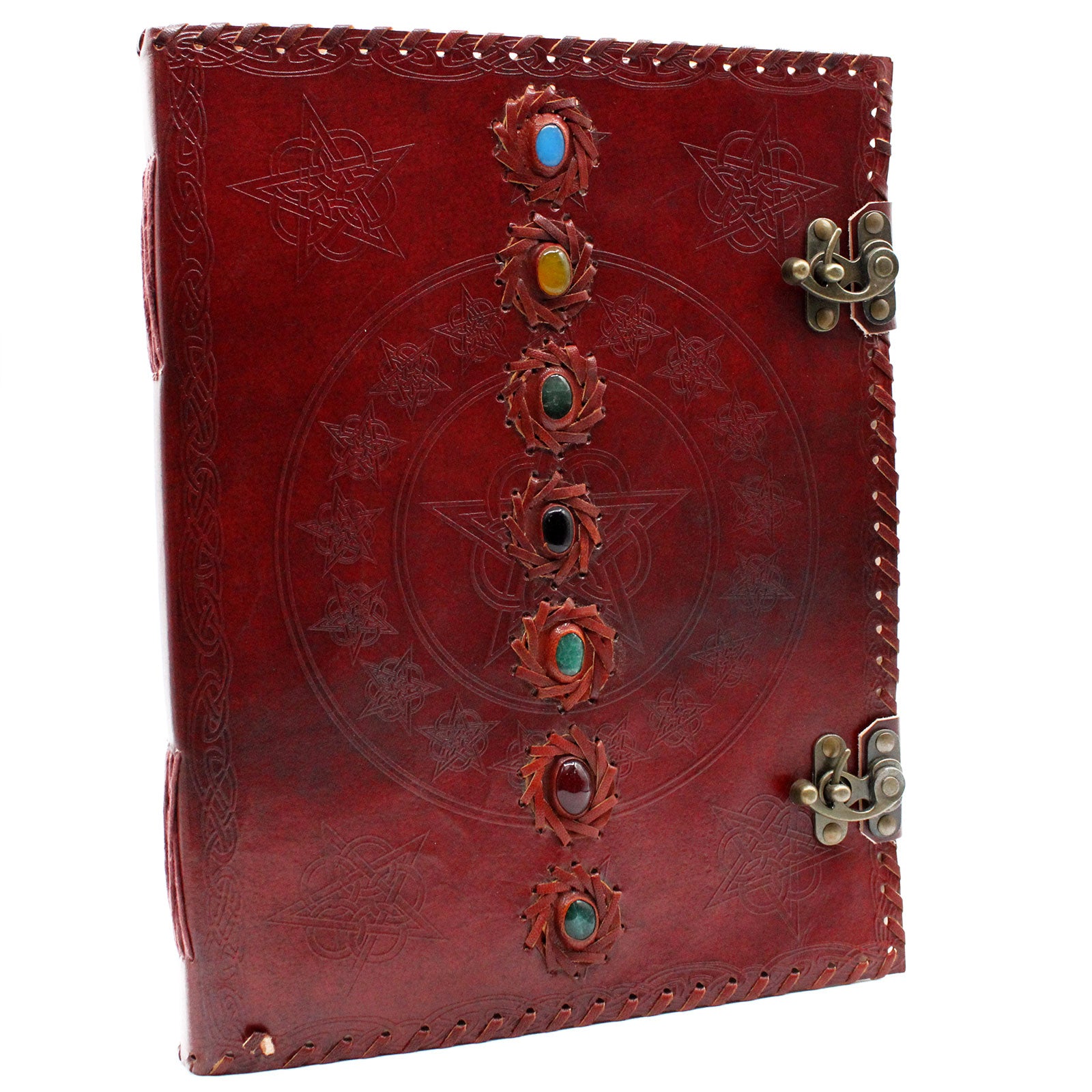 Großes 7-Chakra Lederbuch – 25 × 32,5 cm, 200 Seiten (mit Doppelverschluss)