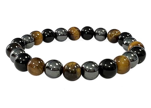 Hämatit, Tigerauge & Schwarzer Obsidian - A Qualität - Perlenarmband 8 mm