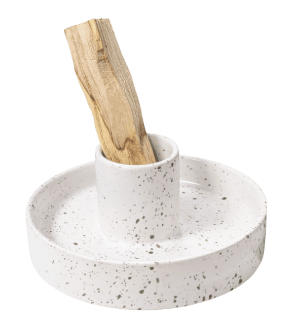 Keramik Räucherhalter für Palo Santo & Kegel – Geflecktes Weiß (10,5 cm)