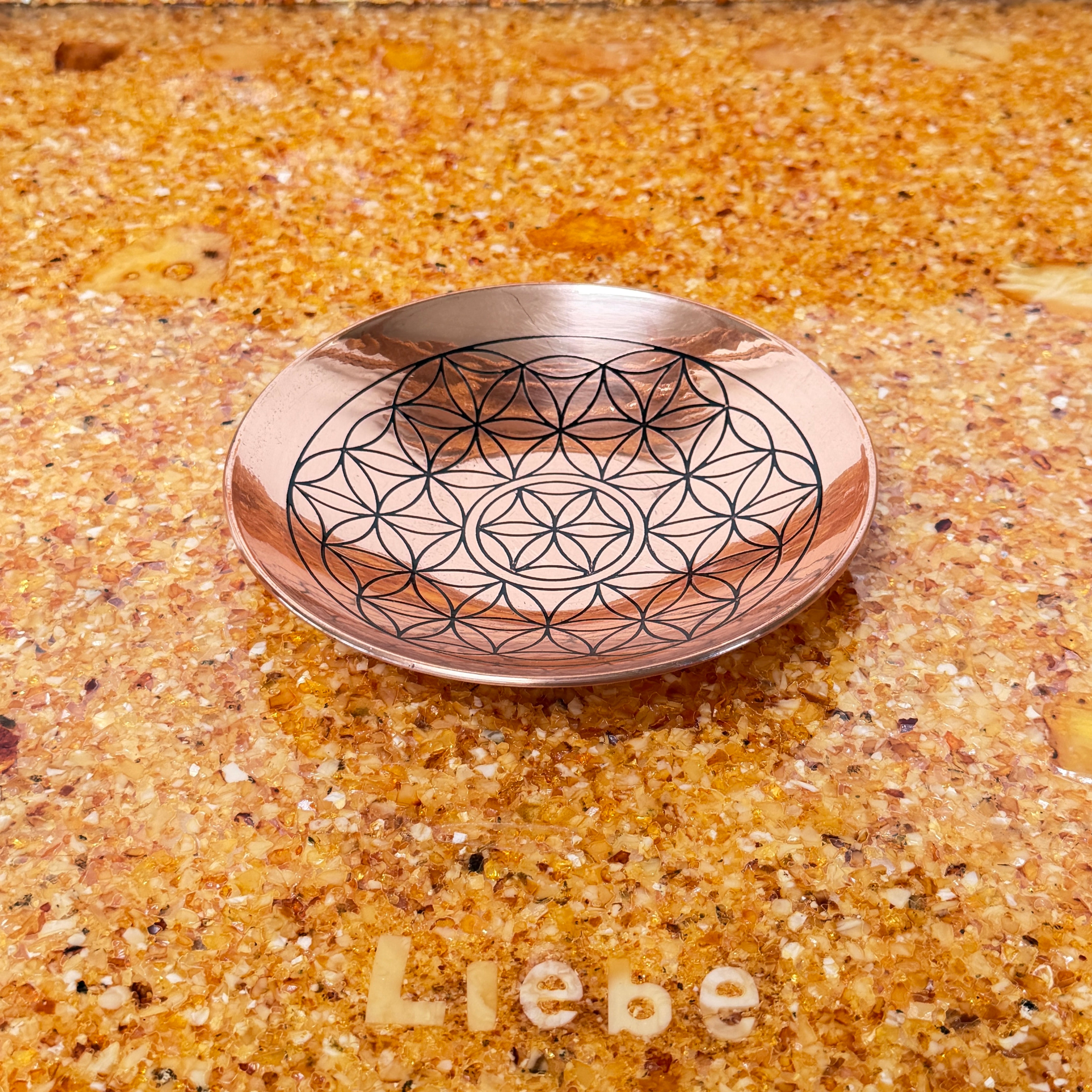 Kupfer-Räucherteller "Blume des Lebens" – 12 cm (Opferschale & Smudge Plate)