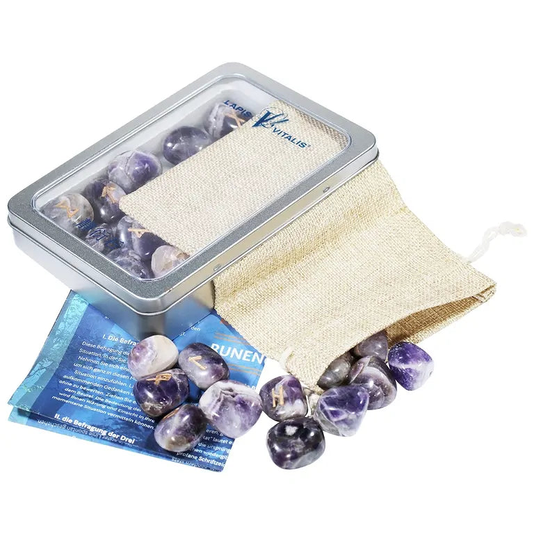 Lapis Vitalis® - Runenorakel Amethyst – Set in Metall-Geschenkdose (mit Anleitung)