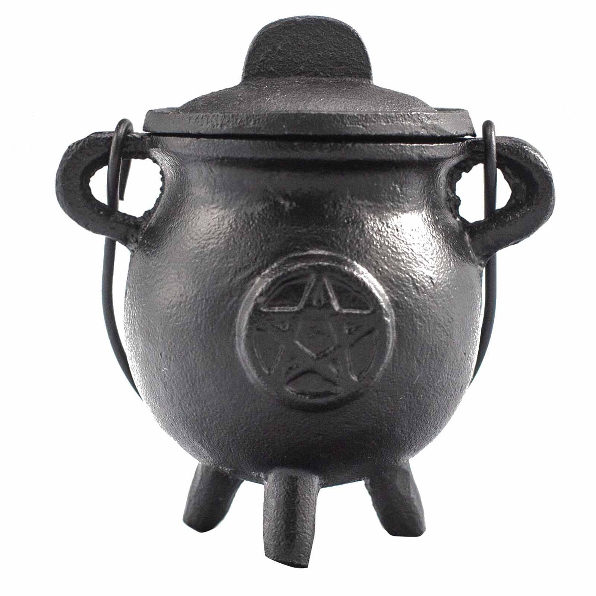 Massiver Gusseisen-Räucherkessel mit Pentagramm inkl. Deckel – (750g Edition, Höhe 11,5 cm)
