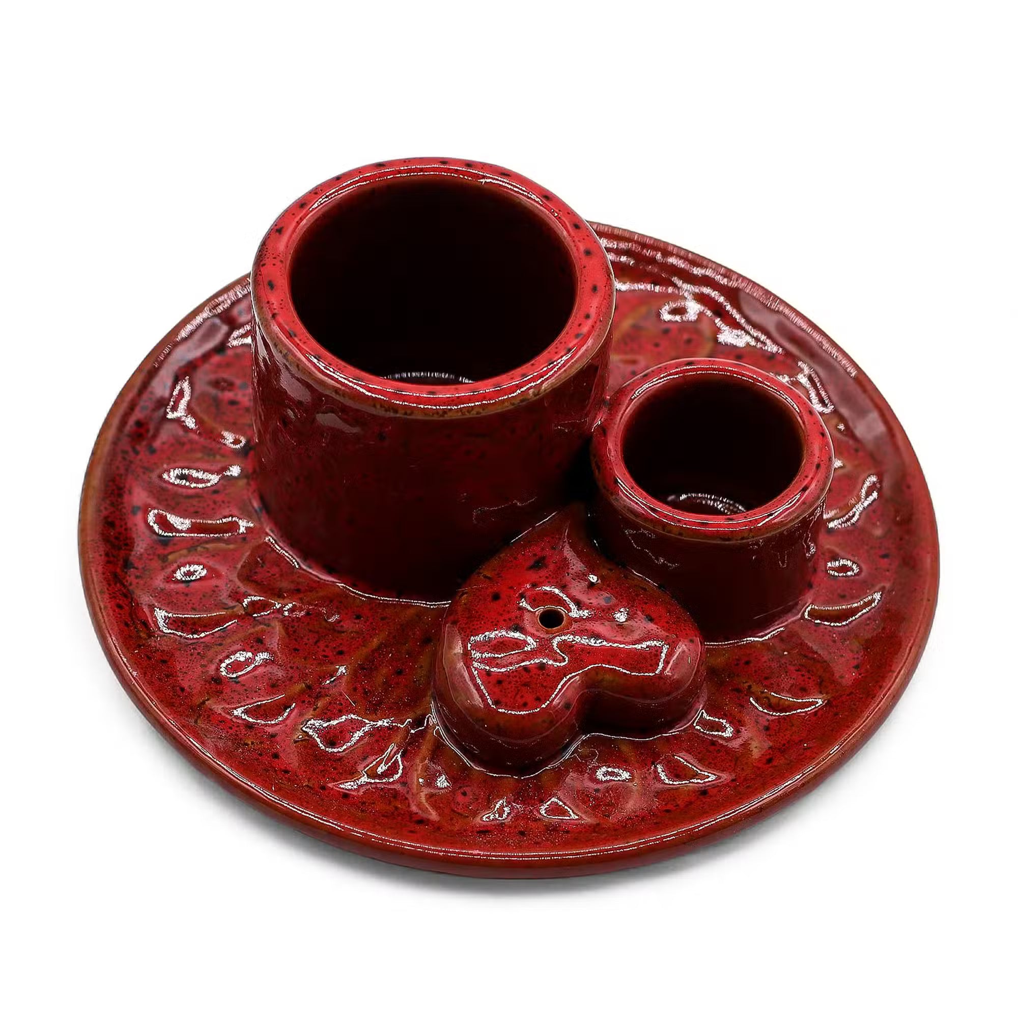 Multifunktions-Räucherschale "Herz & Mandala" für Palo Santo & Räucherbündel – Rot Glänzend (12,5 cm)