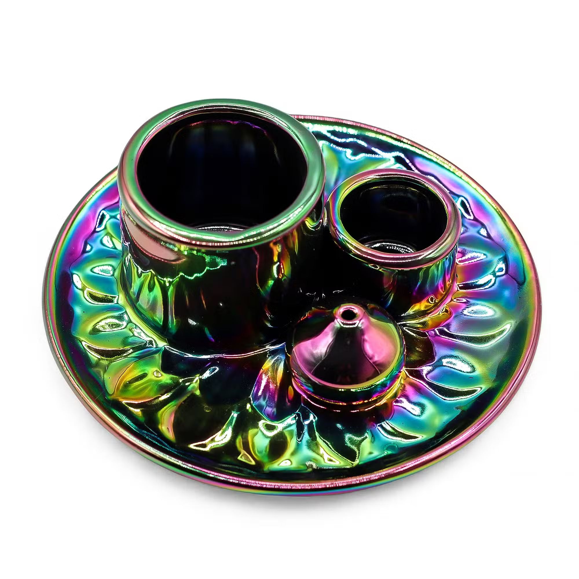 Multifunktions-Räucherschale "Mandala" für Palo Santo & Räucherbündel – Metallic Regenbogen (12,5 cm)