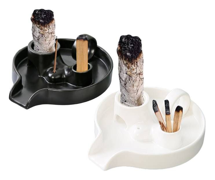 Multifunktions-Räucherschale aus weißer Keramik für Palo Santo & Räucherbündel (18,5 cm)