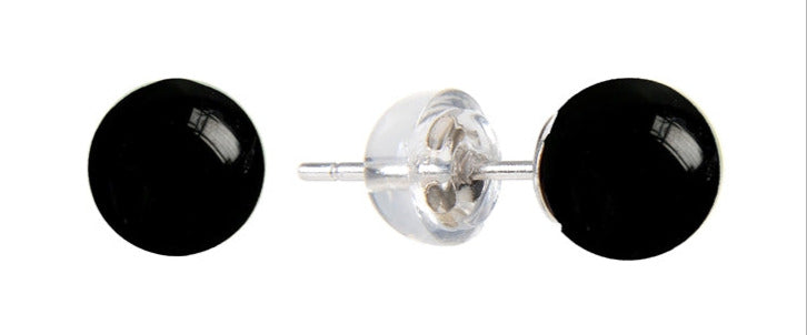 Ohrstecker Onyx (gef.), Kugel, 6 mm, rhodiniert 925 Silber