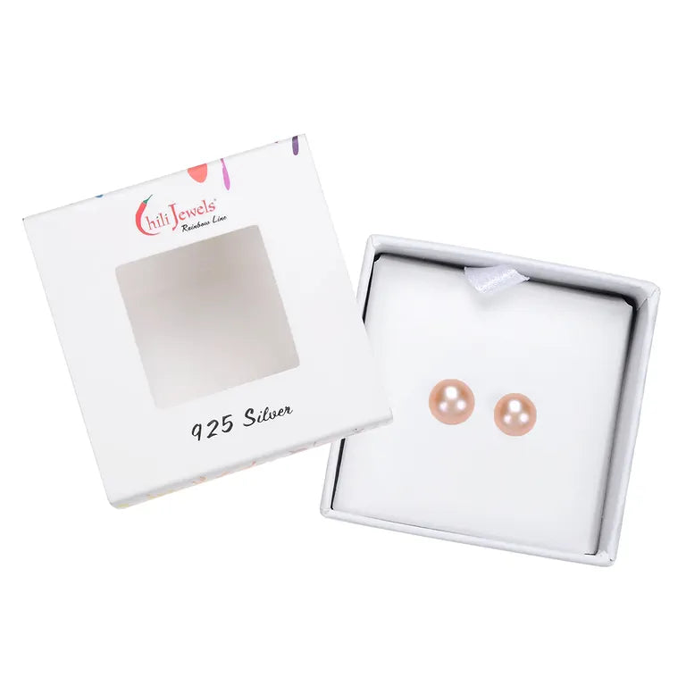 Ohrstecker Perle lachs (natur), Kugel, 8 mm 925 Silber