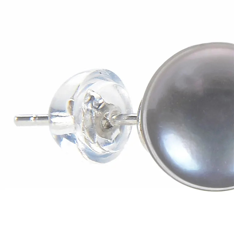 Ohrstecker Perle silbergrau (gef.), Kugel 8 mm, 925 Silber