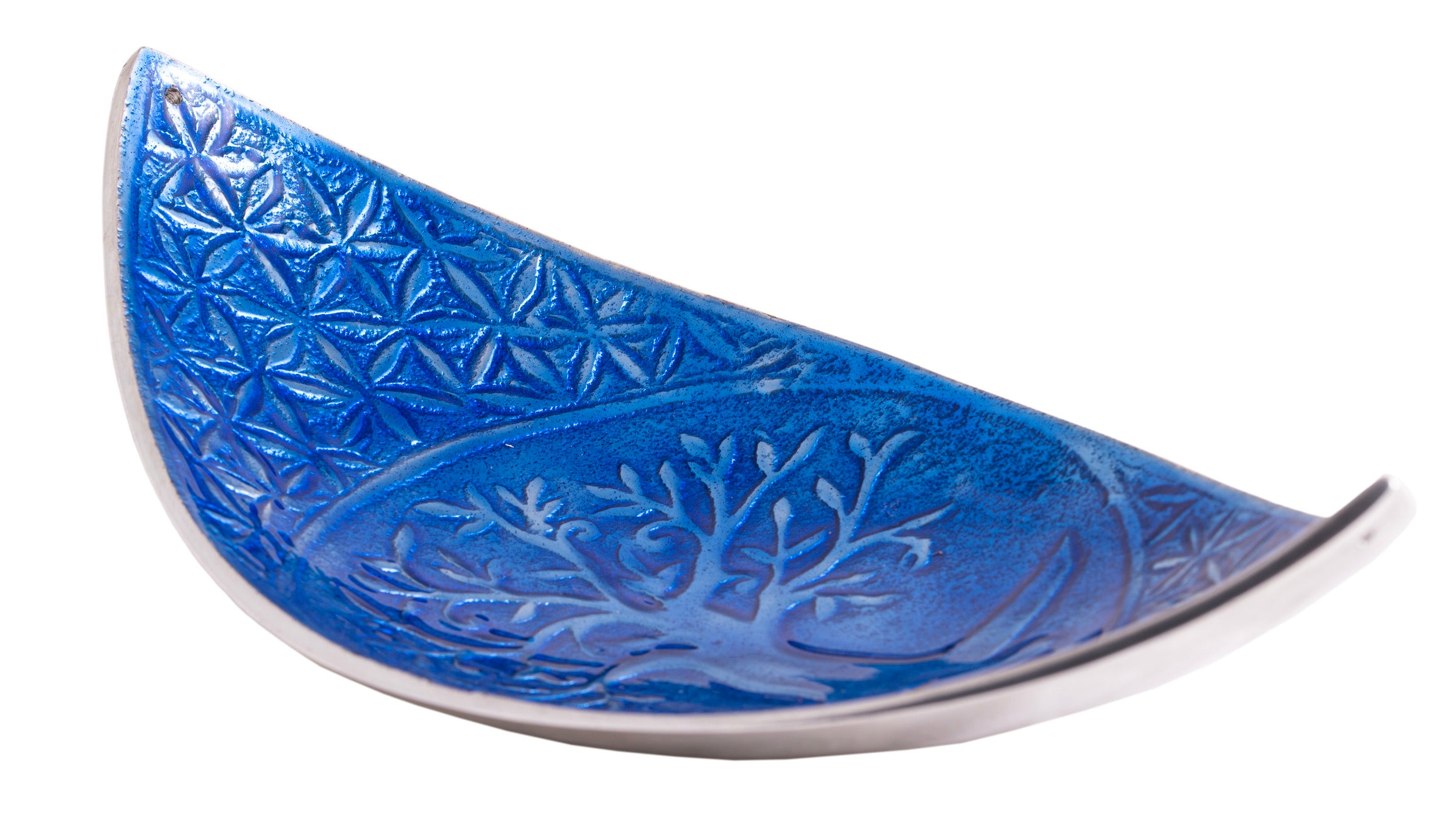 Räucherschale - Schiffchen Yggdrasil & Lebensblume - Blau - Räucherstäbchenhalter