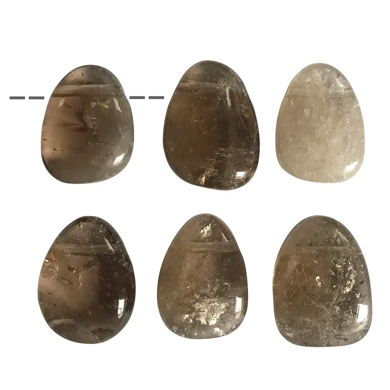 Rauchquarz – Trommelstein gebohrt (ca. 3,0–3,5 cm), Bohrung 2,2 mm