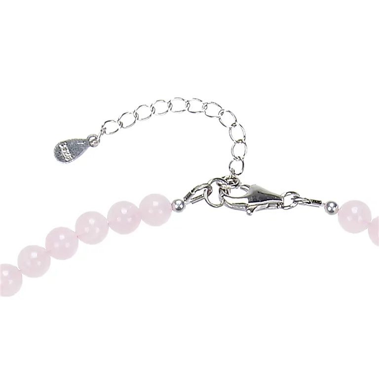 Rosenquarz Kugelkette 6 mm – 45–49 cm, 925 Silber (rhodiniert)