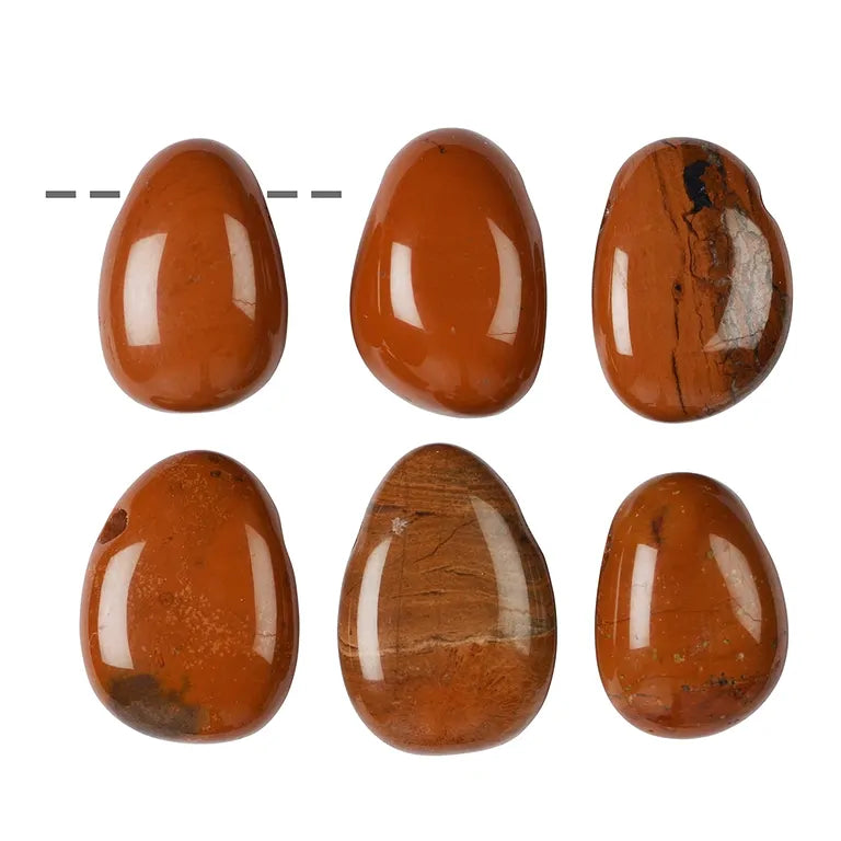 Roter Jaspis – Trommelstein gebohrt (ca. 2,8–3,5 cm), Bohrung 2,2 mm