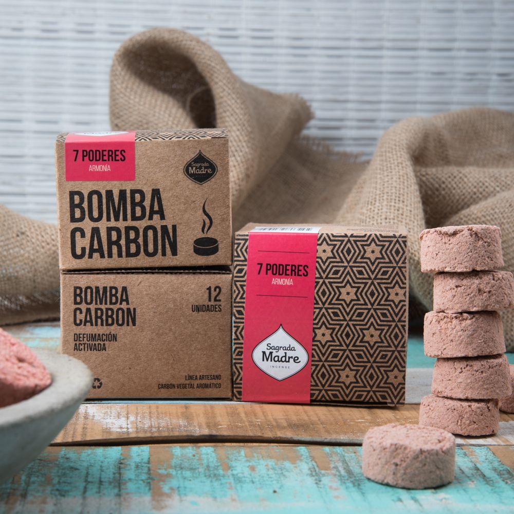 Sagrada Madre – Bomba Carbón - Aktiv-Räucherkohle - 7 Kräfte - 12 Stk.