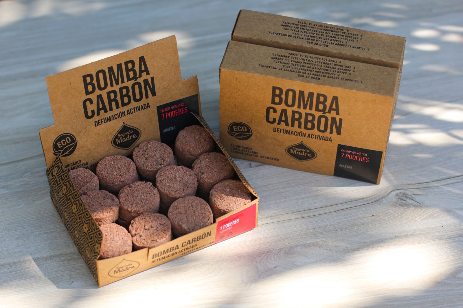 Sagrada Madre – Bomba Carbón - Aktiv-Räucherkohle - 7 Kräfte - 24 Stk.