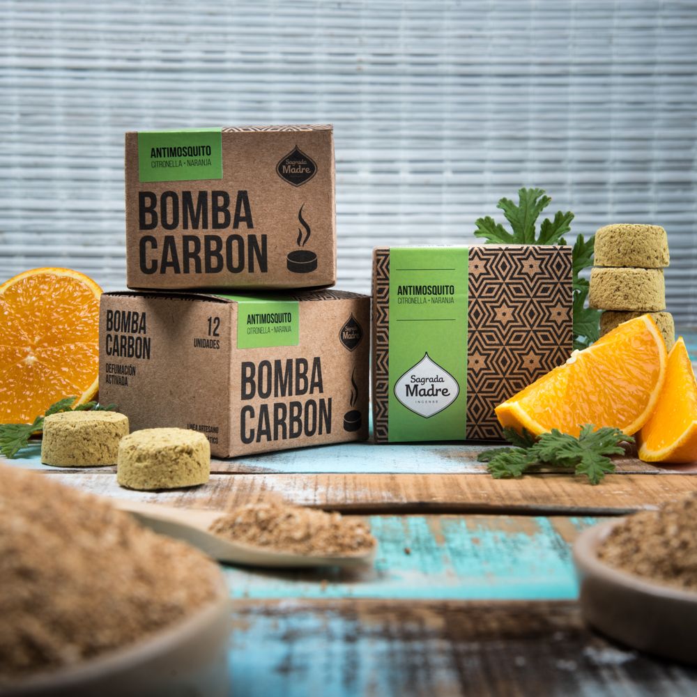 Sagrada Madre – Bomba Carbón - Aktiv-Räucherkohle - Citronella & Orange - 12 Stk.