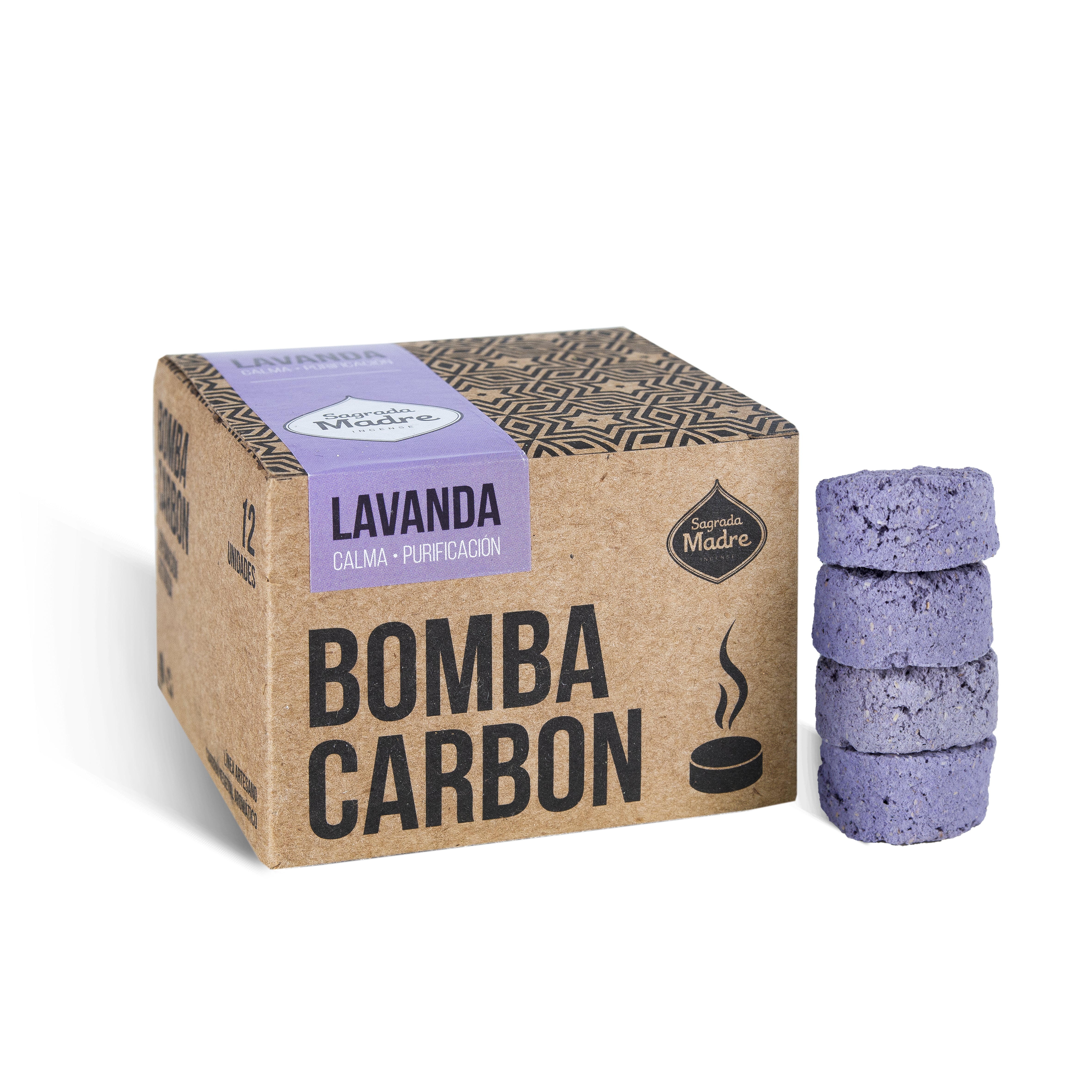 Sagrada Madre – Bomba Carbón - Aktiv-Räucherkohle - Lavendel - 12 Stk.
