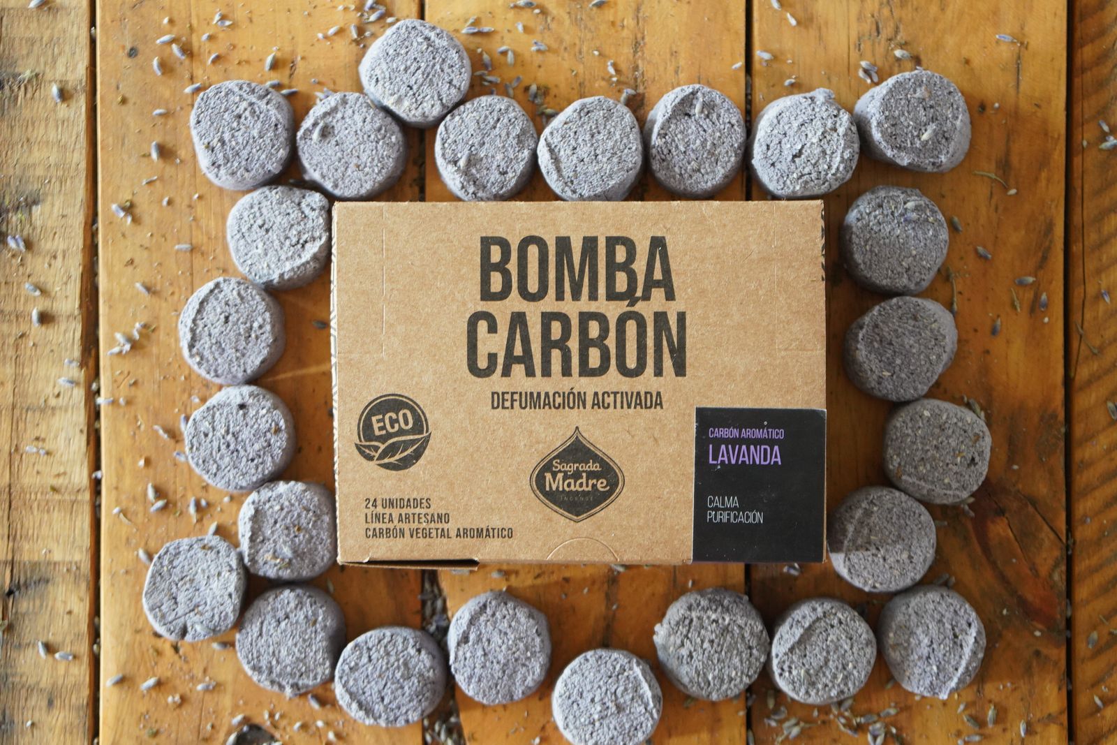 Sagrada Madre – Bomba Carbón - Aktiv-Räucherkohle - Lavendel - 24 Stk.