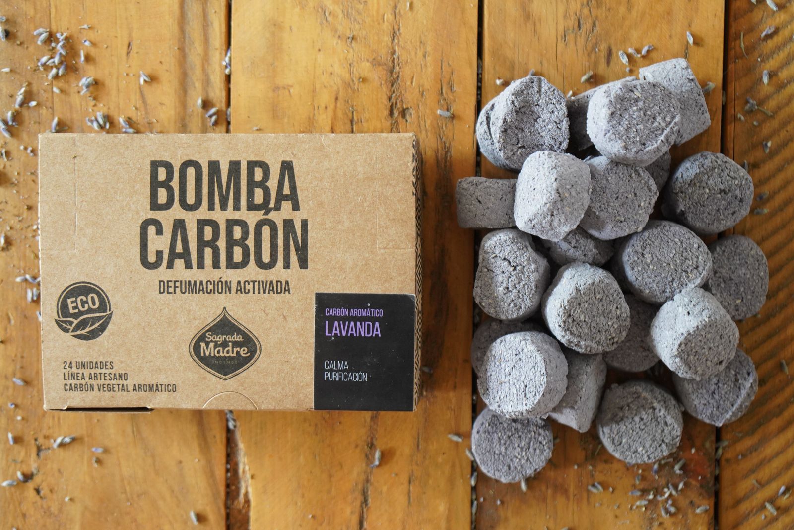 Sagrada Madre – Bomba Carbón - Aktiv-Räucherkohle - Lavendel - 24 Stk.