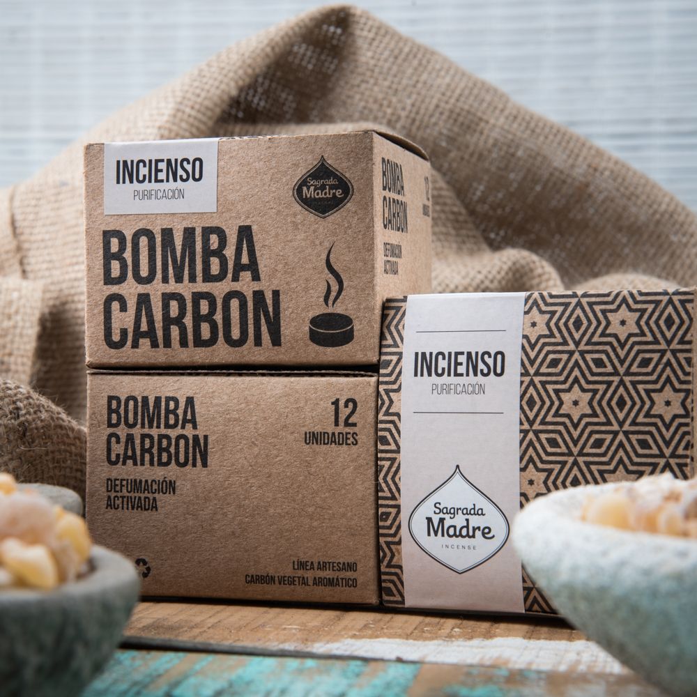 Sagrada Madre – Bomba Carbón - Aktiv-Räucherkohle - Weihrauch - 12 Stk.