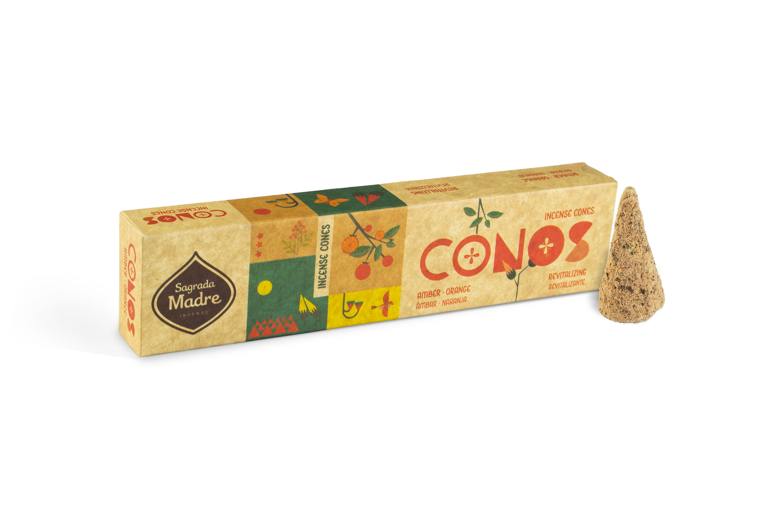 Sagrada Madre – Räucherkegel - Bernstein & Orange - Belebend - 8 Stk.