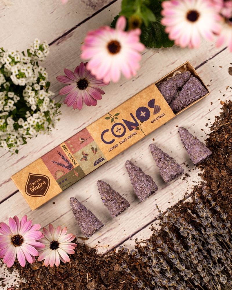 Sagrada Madre – Räucherkegel - Lavendel & Veilchen - Anti-Stress - 8 Stk.