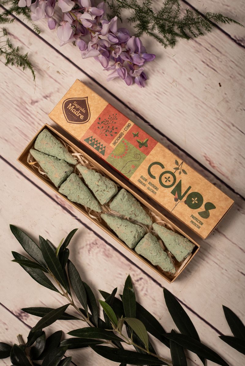 Sagrada Madre – Räucherkegel - Weinraute & Rosmarin - Schutz - 8 Stk.