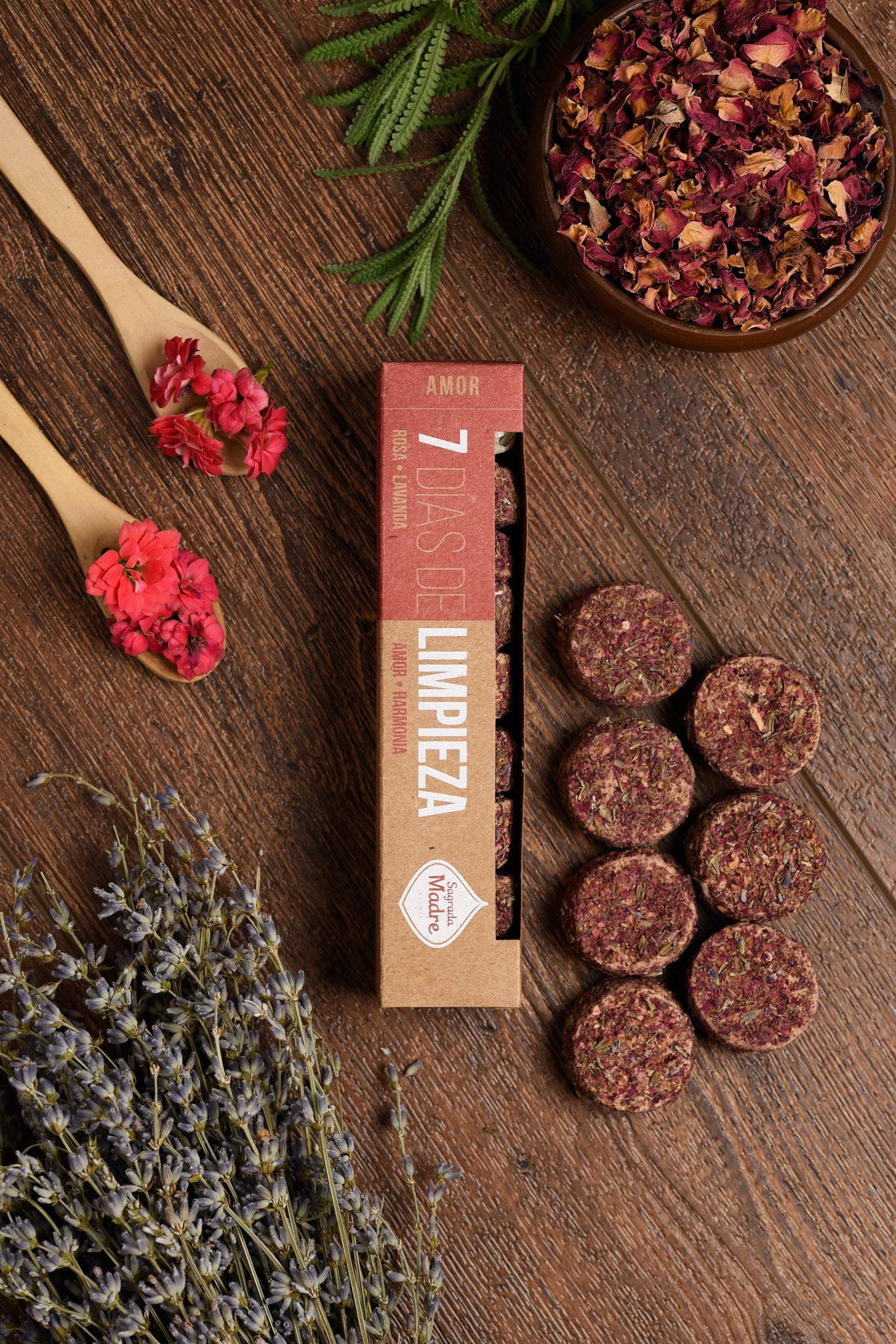 Sagrada Madre – Räucherpastillen „7 Tage Reinigung" - Rose & Lavendel - 7 Stk.