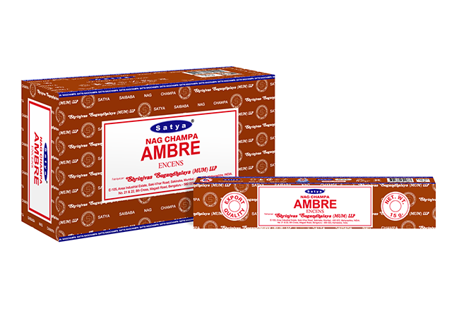 Satya - Amber (Bernstein) - Räucherstäbchen – 15 g Schachtel (ca. 12–15 Stäbchen)