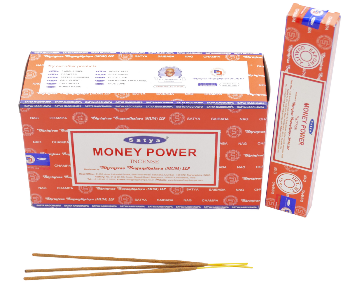 Satya - Money Power (Geldkraft) - Räucherstäbchen – 15 g Schachtel (ca. 12–15 Stäbchen)