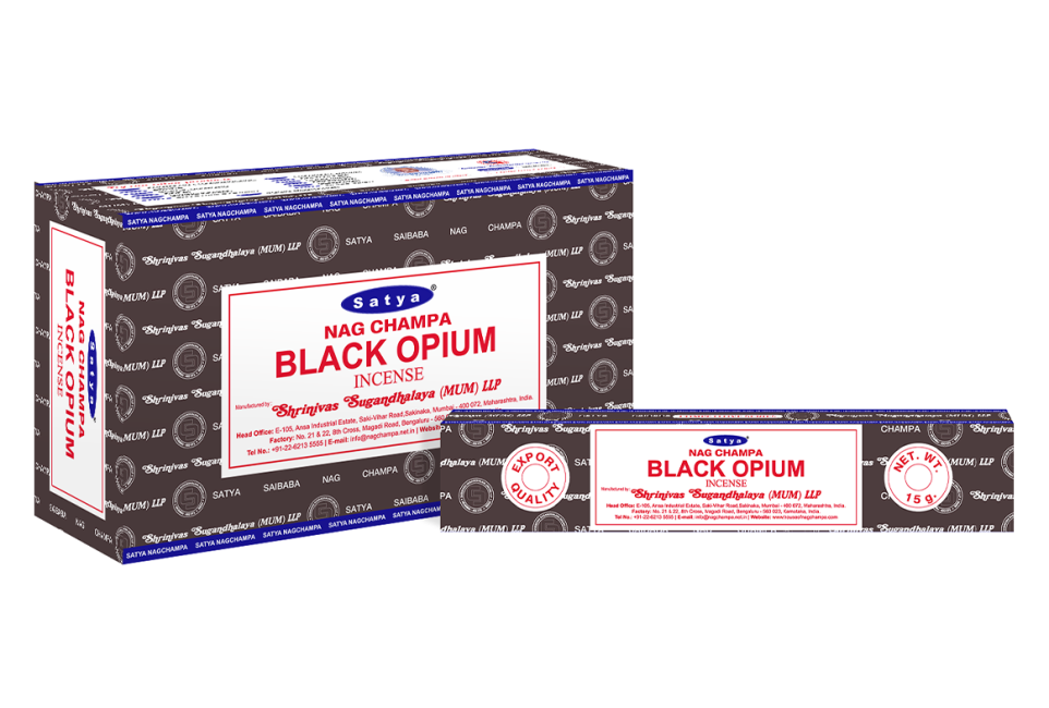 Satya - Nag Champa Black Opium (Schwarzes Opium) – Räucherstäbchen – 15 g Schachtel (ca. 12–15 Stäbchen)