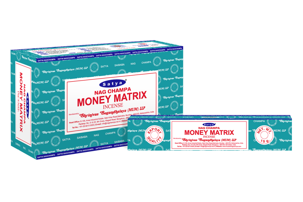 Satya - Nag Champa Money Matrix – Räucherstäbchen – 15 g Schachtel (ca. 12–15 Stäbchen)