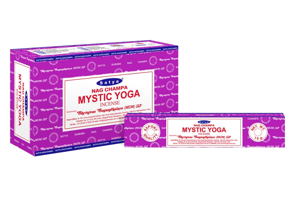 Satya - Nag Champa Mystic Yoga (Mystisches Yoga) – Räucherstäbchen – 15 g Schachtel (ca. 12–15 Stäbchen)