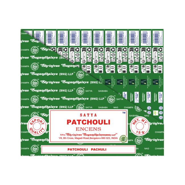 Satya - Patchouli (Patschuli) – Räucherstäbchen – 15 g Schachtel (ca. 12–15 Stäbchen)