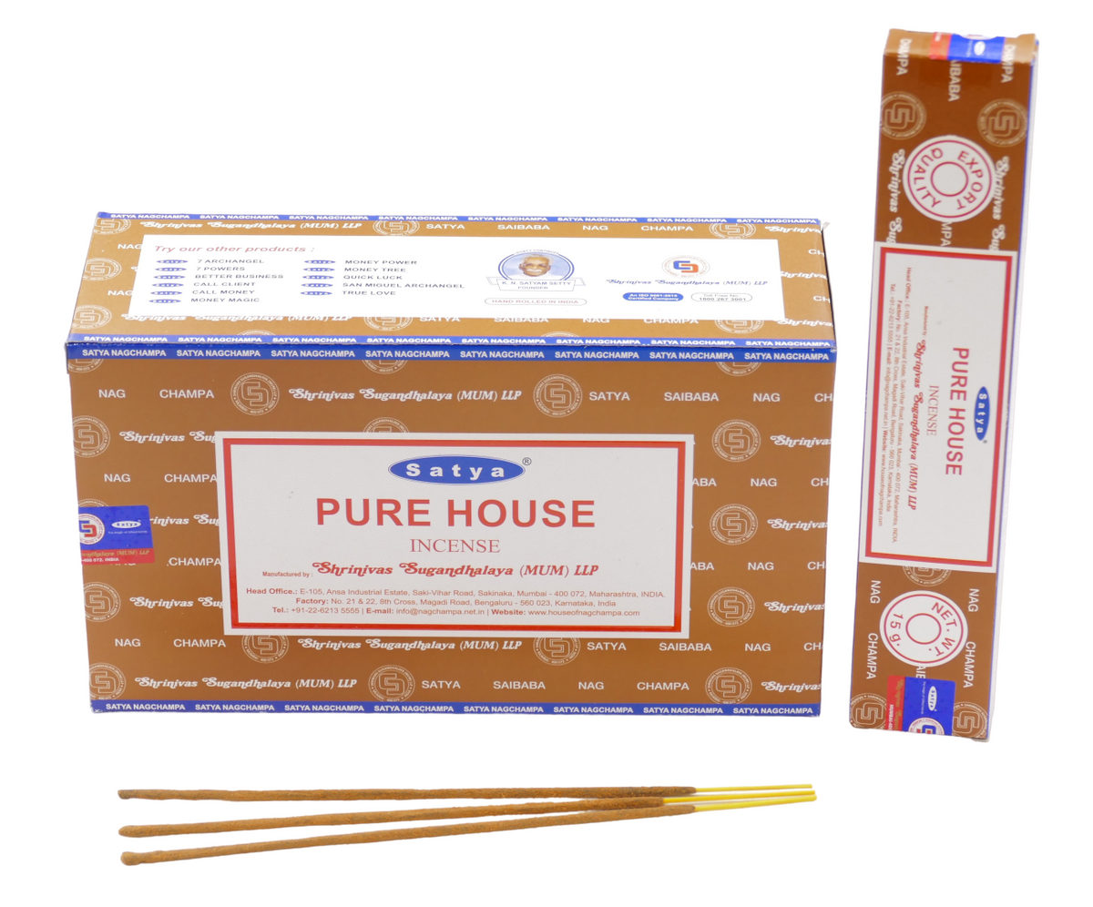 Satya - Pure House (Hausreinigung) - Räucherstäbchen – 15 g Schachtel (ca. 12–15 Stäbchen)