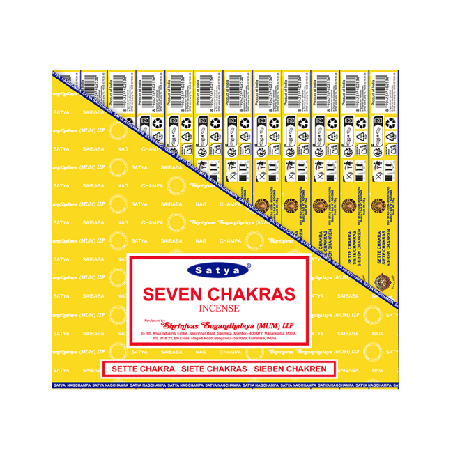 Satya - Seven Chakras (Sieben Chakren) – Räucherstäbchen – 15 g Schachtel (ca. 12–15 Stäbchen)
