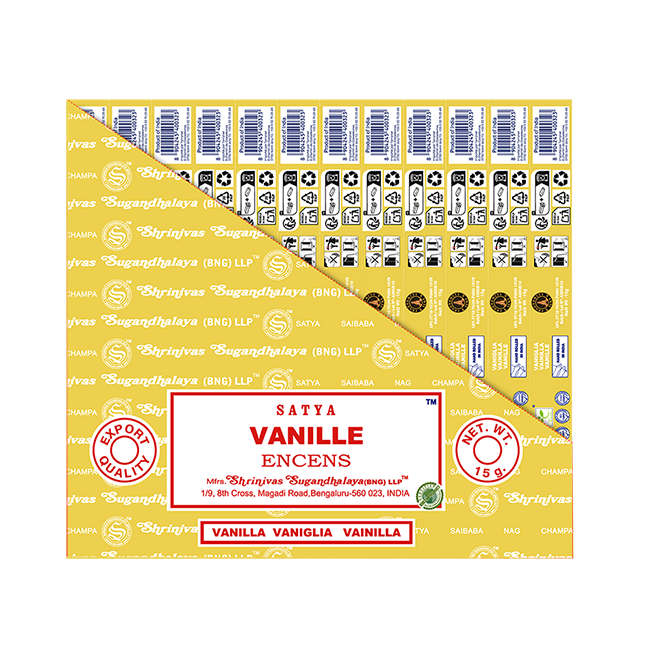 Satya - Vanilla (Vanille) – Räucherstäbchen – 15 g Schachtel (ca. 12–15 Stäbchen)
