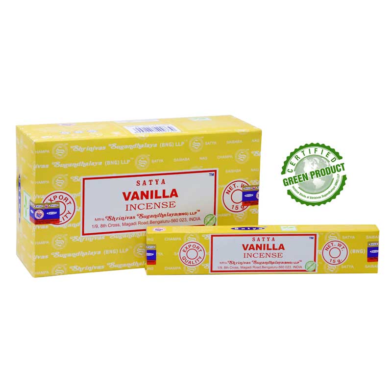 Satya - Vanilla (Vanille) – Räucherstäbchen – 15 g Schachtel (ca. 12–15 Stäbchen)