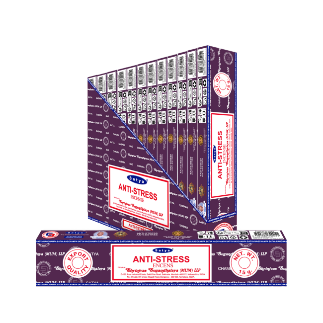 Satya - Anti Stress (Entspannung) – Räucherstäbchen – 15 g Schachtel (ca. 12–15 Stäbchen)