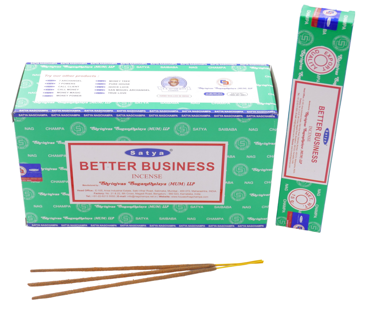 Satya - Better Business (Erfolg im Beruf) - Räucherstäbchen – 15 g Schachtel (ca. 12–15 Stäbchen)
