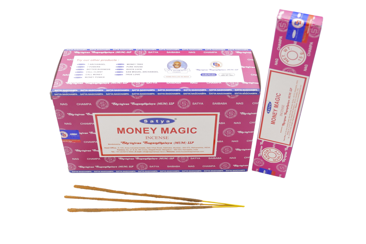 Satya - Money Magic (Geldmagie) - Räucherstäbchen – 15 g Schachtel (ca. 12–15 Stäbchen)
