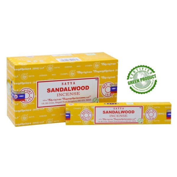 Satya - Sandalwood (Sandelholz) – Räucherstäbchen – 15 g Schachtel (ca. 12–15 Stäbchen)