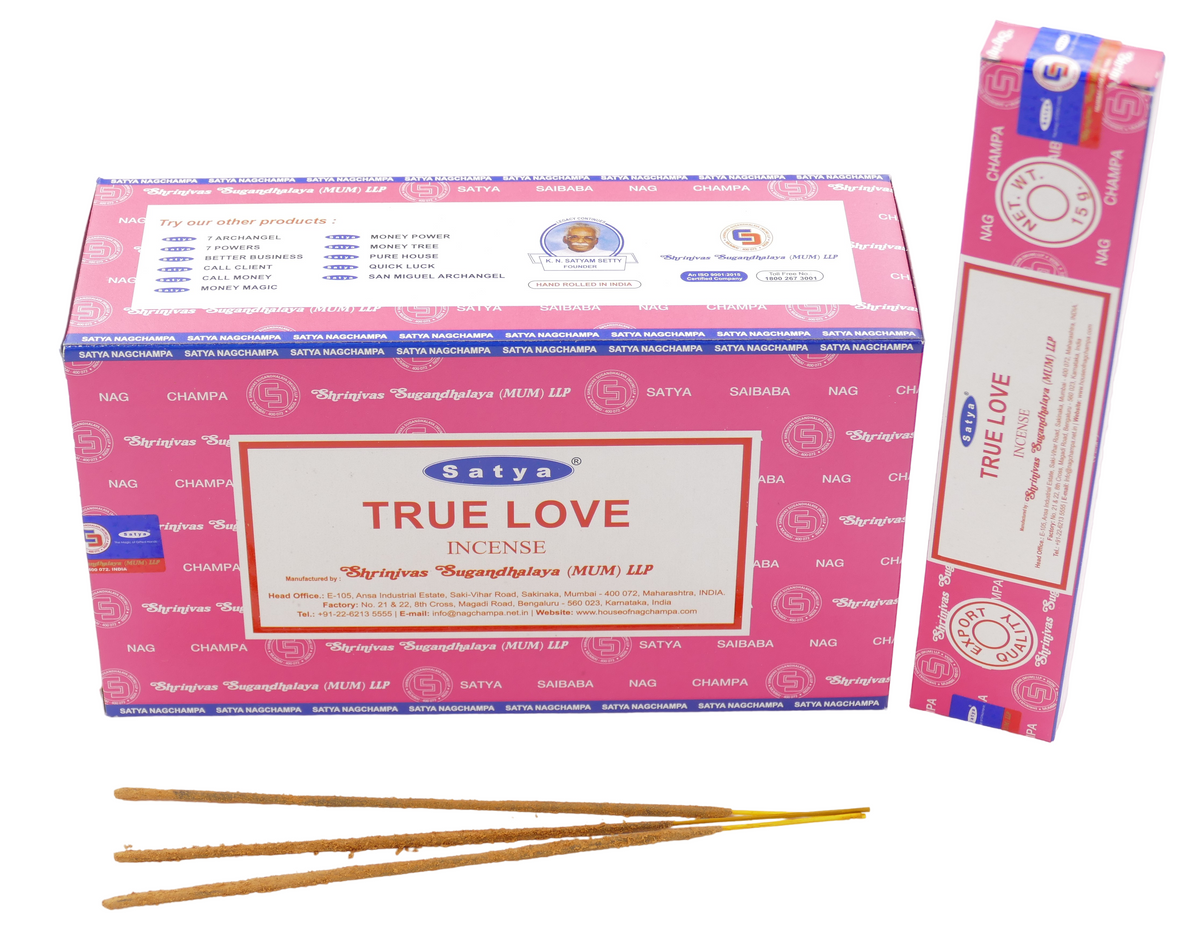 Satya - True Love (Wahre Liebe) - Räucherstäbchen – 15 g Schachtel (ca. 12–15 Stäbchen)