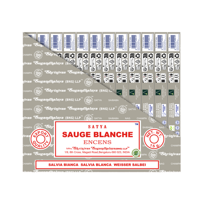 Satya - White Sage (Weiße Salbei) – Räucherstäbchen – 15 g Schachtel (ca. 12–15 Stäbchen)