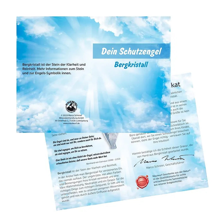 Schutzengel Bergkristall – 5 cm (klein) in Pouch mit Beileger
